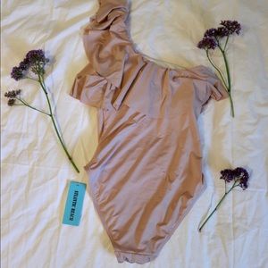 Mauve Asymmetrical strap one piece swimsuit